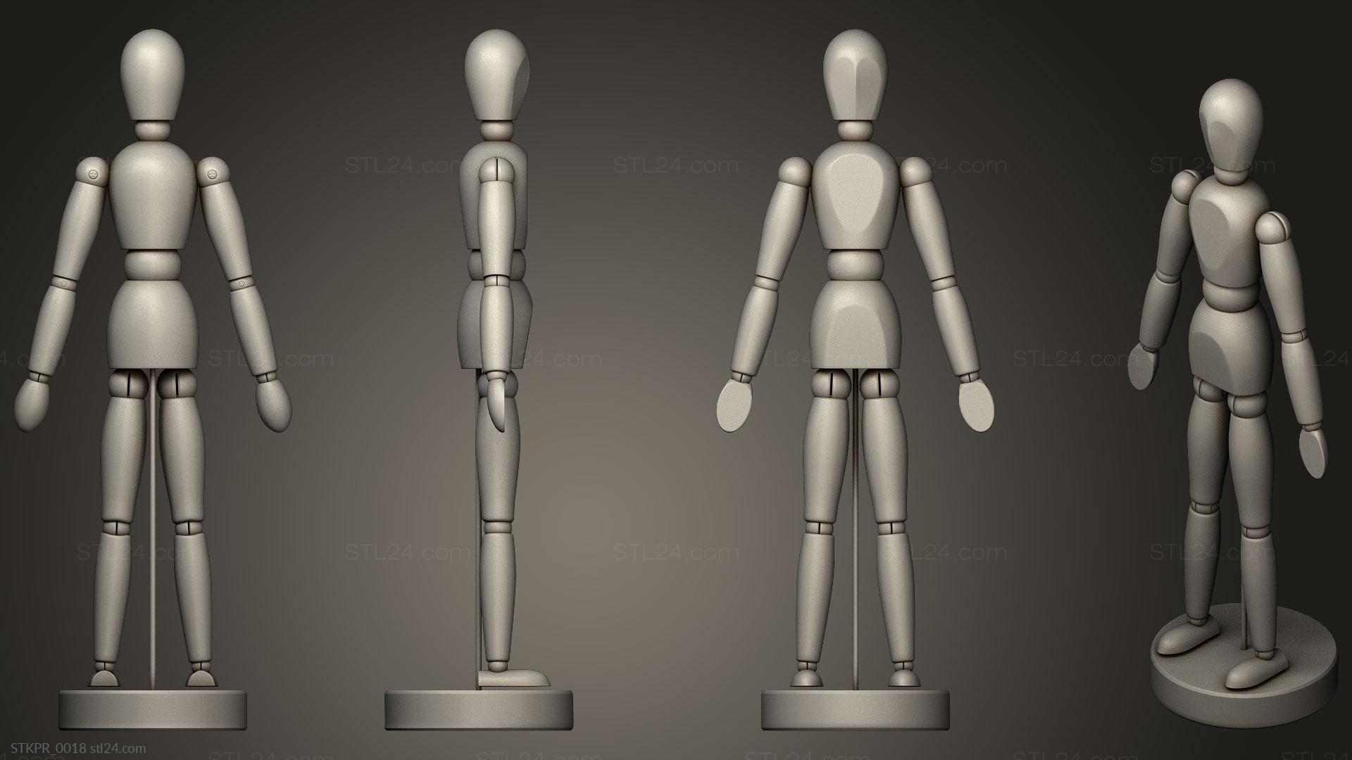 Figurines simple - Wooden Mannequin, STKPR_0018. 3D stl model for CNC